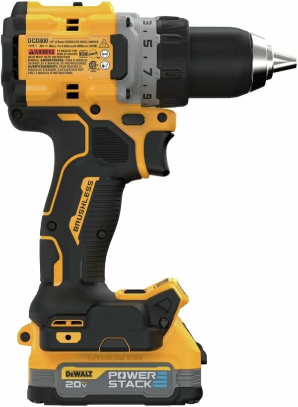 DEWALT 20V MAX* XR COMPACT DRILL/DRIVER WITH POWERSTACK BATTERIES (DCD800D1E1) - Image 4