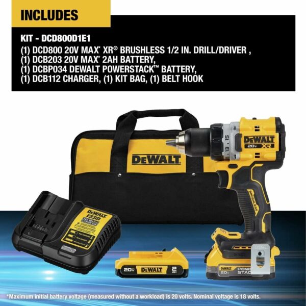 DEWALT 20V MAX* XR COMPACT DRILL/DRIVER WITH POWERSTACK BATTERIES (DCD800D1E1) - Image 8