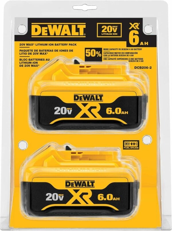 DEWALT 20V MAX Battery, 6 Ah, 2-Pack, Fully Charged in Under 90 Minutes (DCB206-2) - Image 2