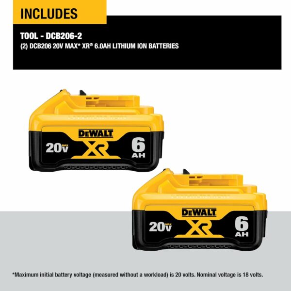 DEWALT 20V MAX Battery, 6 Ah, 2-Pack, Fully Charged in Under 90 Minutes (DCB206-2) - Image 8