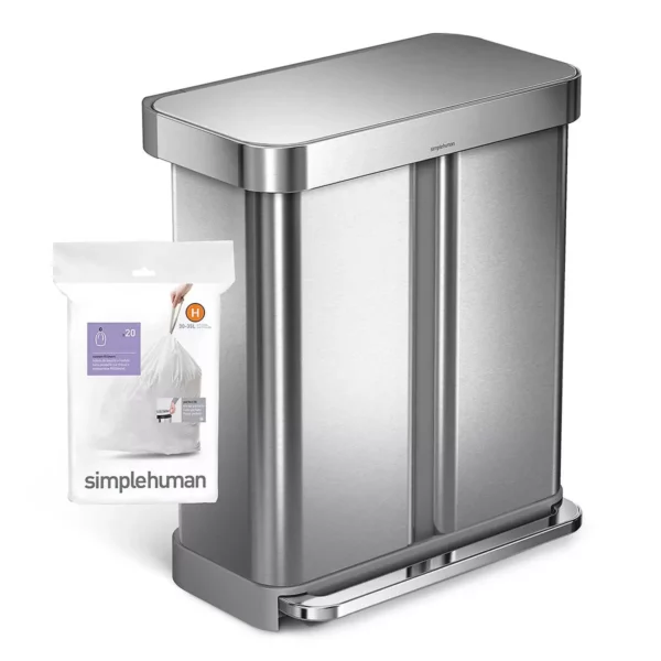 simplehuman 15 gal./58L Dual Compartment Step Can Stainless Steel - Image 4