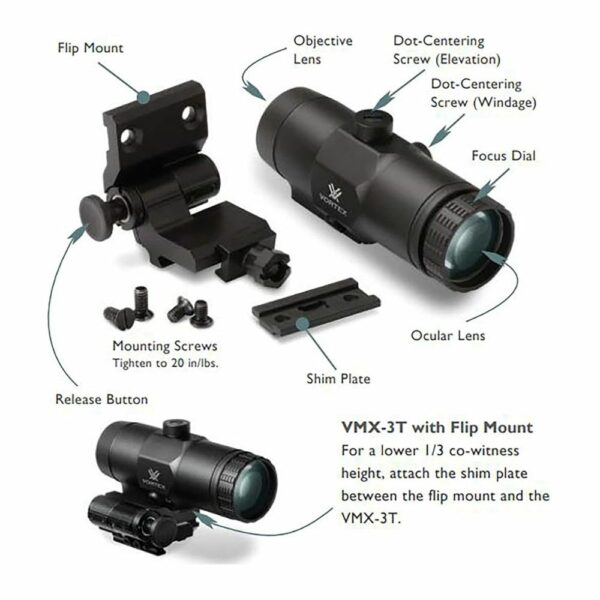 Vortex Optics VMX-3T 3X Red Dot Sight Magnifier with Built-in Flip Mount - Image 2