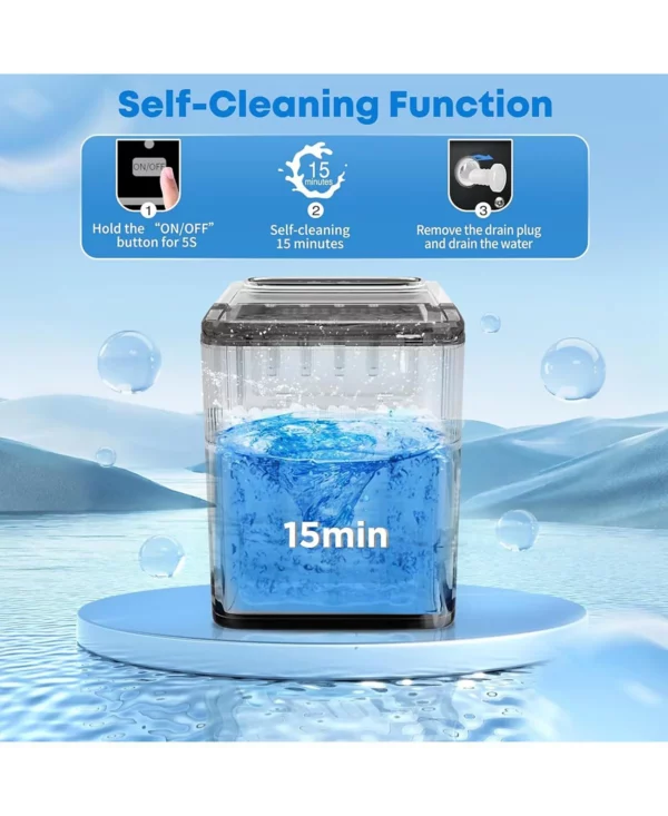 JINJUNYE Ice Maker Countertop 34lbs/Day, 9 Ice Cubes in 6 Mins, Self-Cleaning Portable Ice Makers 2 Size Bullet Cube - Image 3