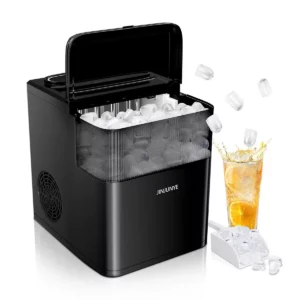 JINJUNYE Ice Maker Countertop 34lbs/Day, 9 Ice Cubes in 6 Mins, Self-Cleaning Portable Ice Makers 2 Size Bullet Cube