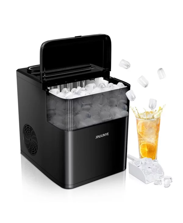 JINJUNYE Ice Maker Countertop 34lbs/Day, 9 Ice Cubes in 6 Mins, Self-Cleaning Portable Ice Makers 2 Size Bullet Cube