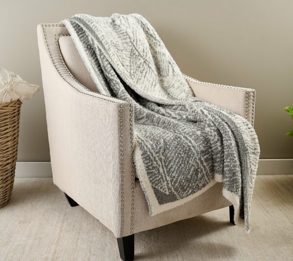 Barefoot Dreams CozyChic Palm Fronds 54" x 72" Throw - LaurelGrn/Cream