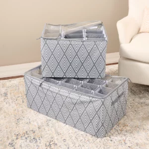 Periea Set of 2 Shoe Organizers - Grey Diamond