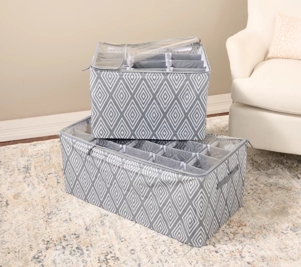 Periea Set of 2 Shoe Organizers - Grey Diamond