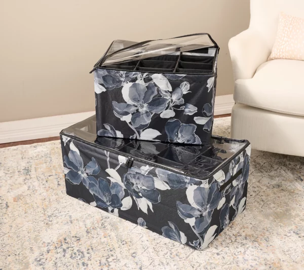 Periea Set of 2 Shoe Organizers - Black Floral
