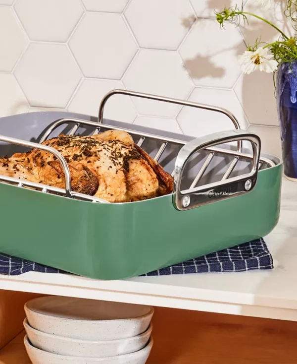 Caraway Non-Stick Ceramic-Coated 16.5" Roasting Pan with Rack - Image 5
