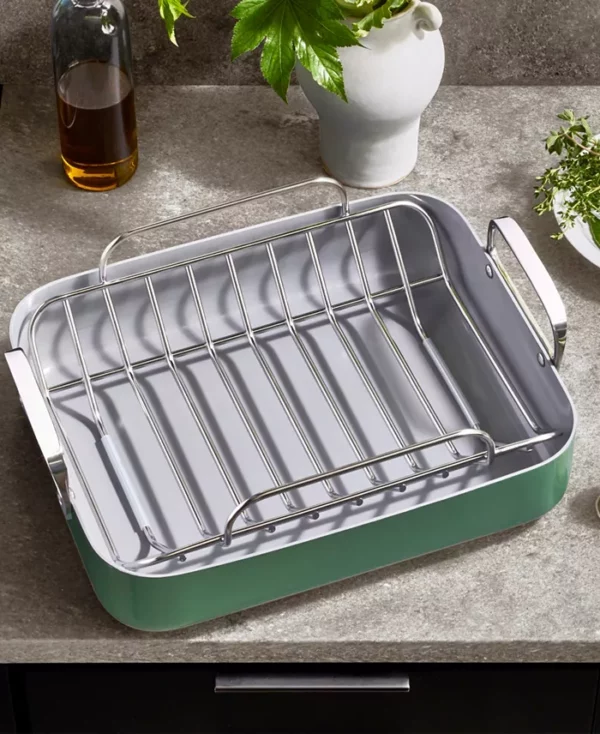 Caraway Non-Stick Ceramic-Coated 16.5" Roasting Pan with Rack - Image 4