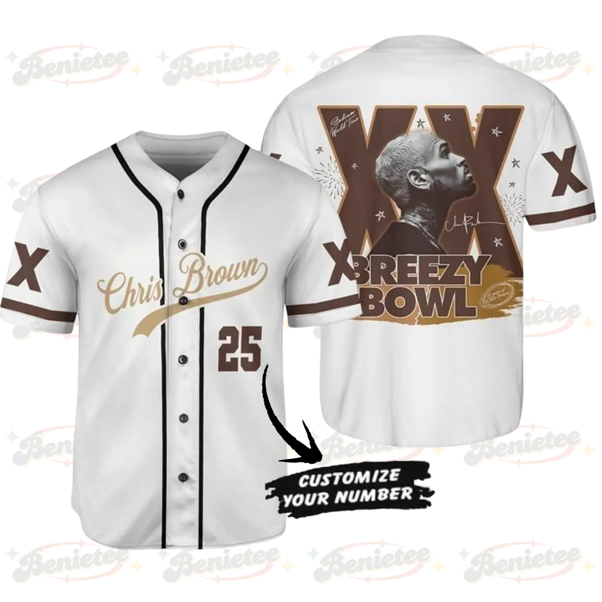 Custom Chris Brown Baseball Jersey, Breezy Bowl XX Tour 2025 Baseball Jersey - Image 2