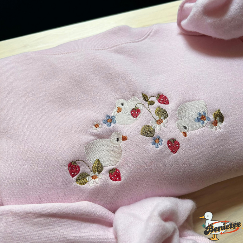 Strawberry Duck Embroidered Crewneck