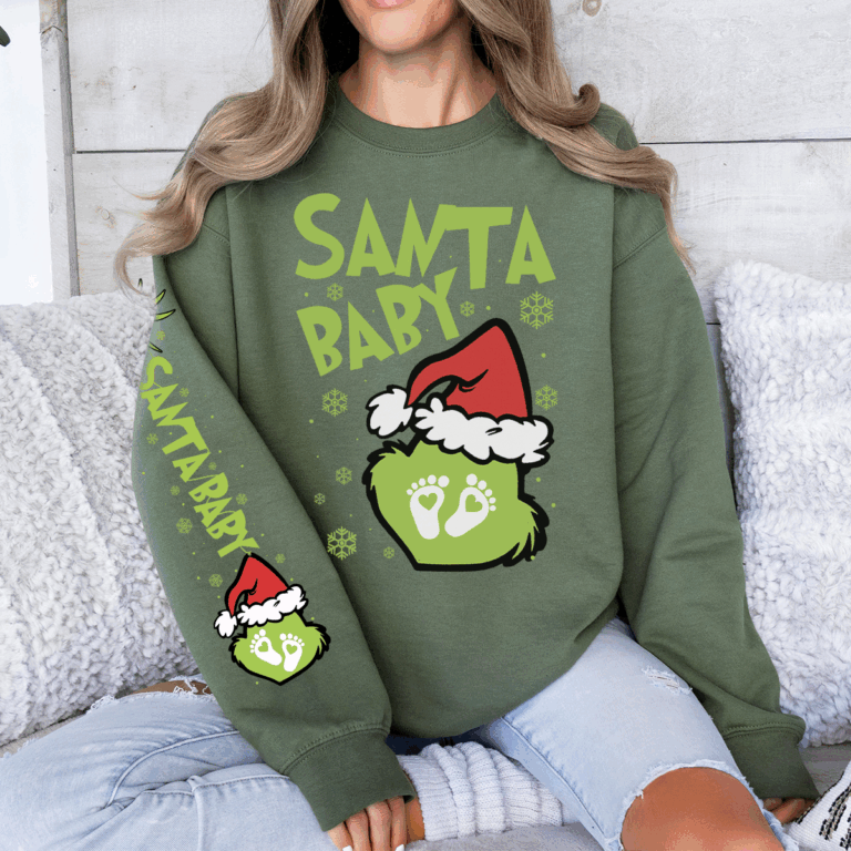 Alternative view of Santa Baby Grinch Sweatshirt, Christmas Mom Shirt, Christmas Mama Shirt, Holiday Mom Shirt, Grinch Mama Crewneck, Grinch Mom Hoodie