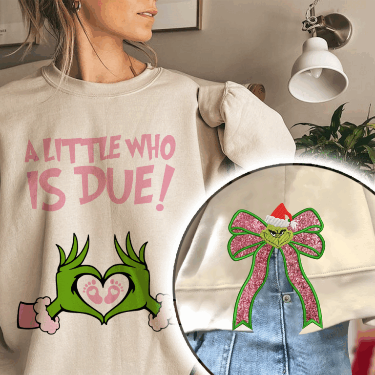 Alternative view of Grinchmas Pregnancy Announcement sweatshirt, Christmas Maternity, Christmas Pregnancy shirt, A little who is due sweatshirt, Baby Reveal