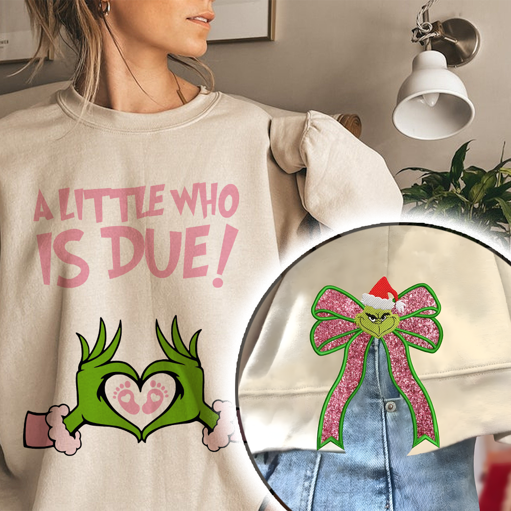 Grinchmas Pregnancy Announcement sweatshirt, Christmas Maternity, Christmas Pregnancy shirt, A little who is due sweatshirt, Baby Reveal - Image 2