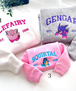 Anime Embroidered Sweatshirt, Custom Poke Embroidered Sweatshirt, Anime Poke Hoodie