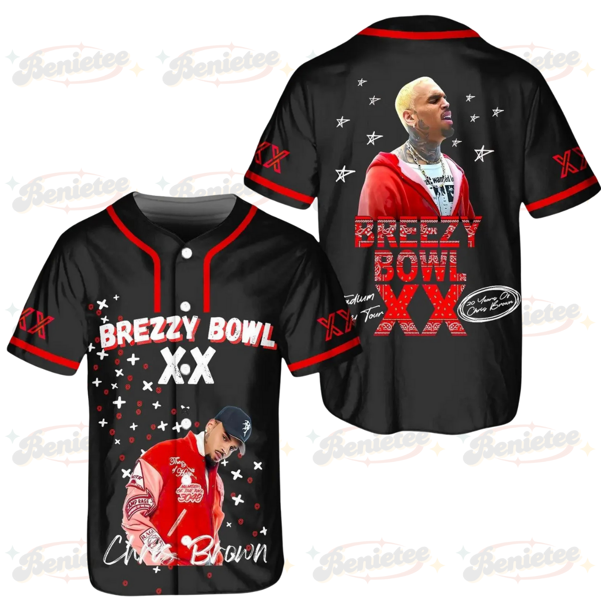 Chris Brown Breezy Bowl XX Baseball Jersey, Breezy Bowl XX Music Tour 2025 Baseball Jersey