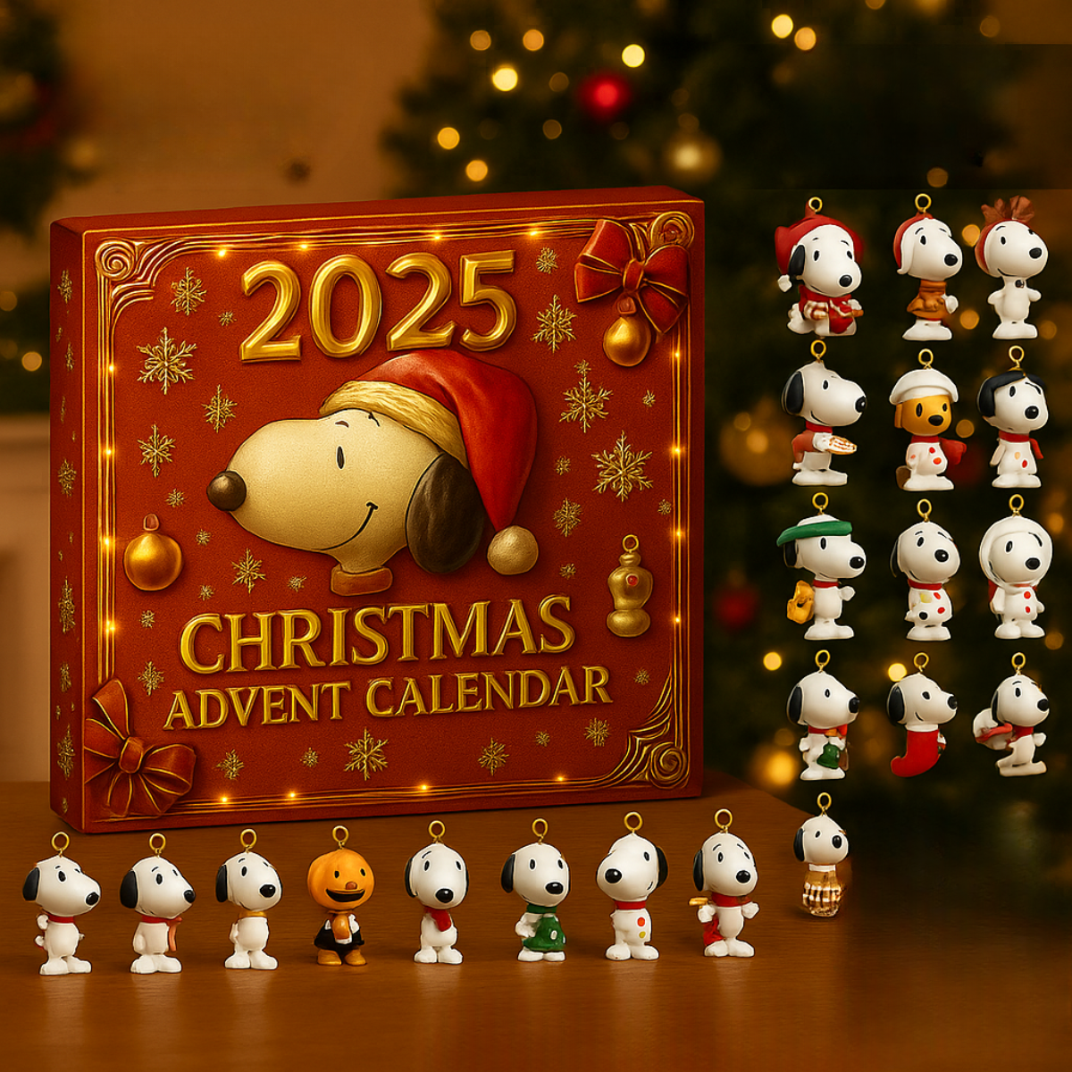 Snoopy Christmas Advent Calendar, Christmas Countdown Advent Calendar Gift Box With 24 Acrylic Ornaments