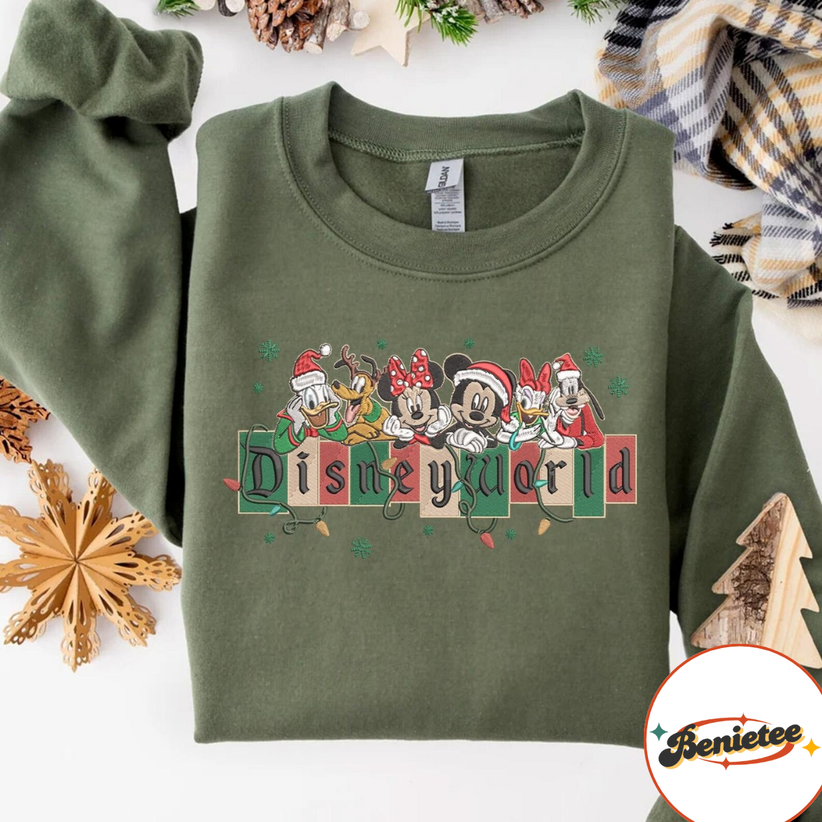 Embroidered Mickey & Friends Disney World Christmas Sweatshirt, Mickey Christmas Embroidery Shirt - Image 2