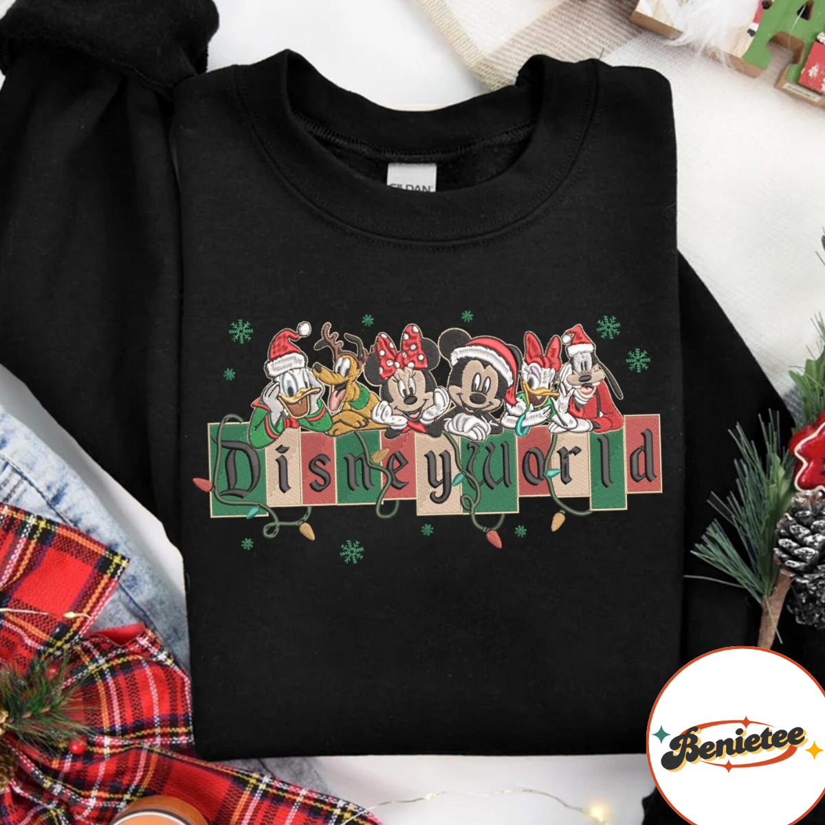 Embroidered Mickey & Friends Disney World Christmas Sweatshirt, Mickey Christmas Embroidery Shirt - Image 3