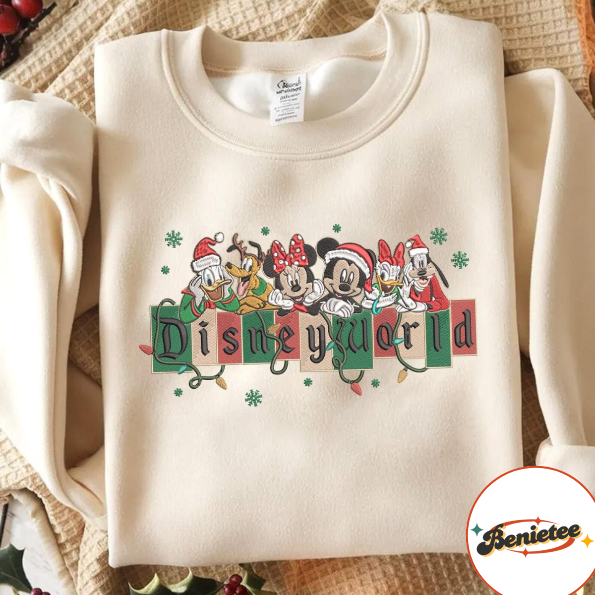 Embroidered Mickey & Friends Disney World Christmas Sweatshirt, Mickey Christmas Embroidery Shirt