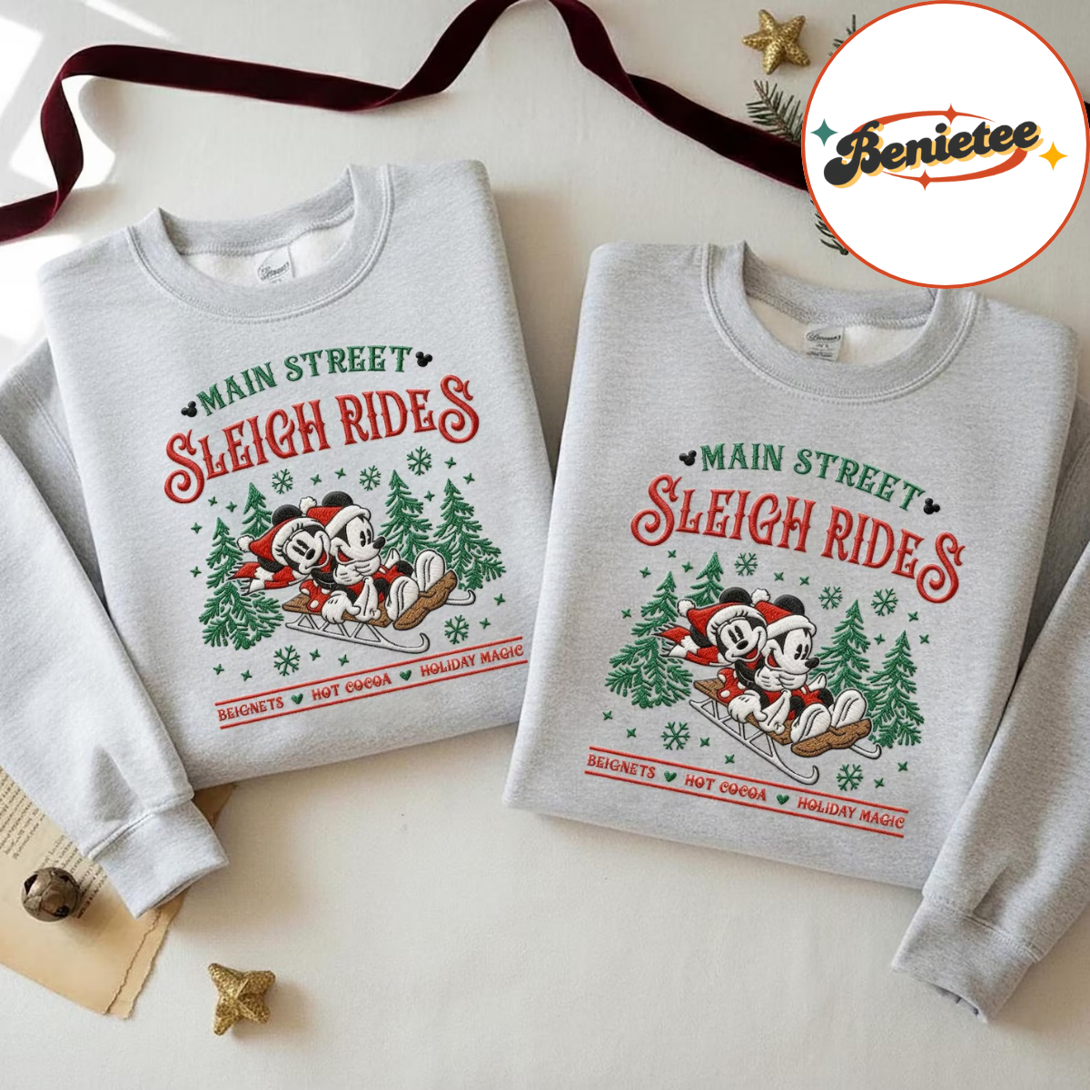 Embroidered Mickey Minnie Main Street Sleigh Rides Sweatshirt, Disney Christmas Sweatshirt, Mickey Minnie Christmas Sweatshirt - Image 7