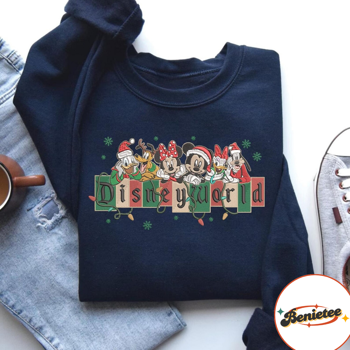 Embroidered Mickey & Friends Disney World Christmas Sweatshirt, Mickey Christmas Embroidery Shirt - Image 5