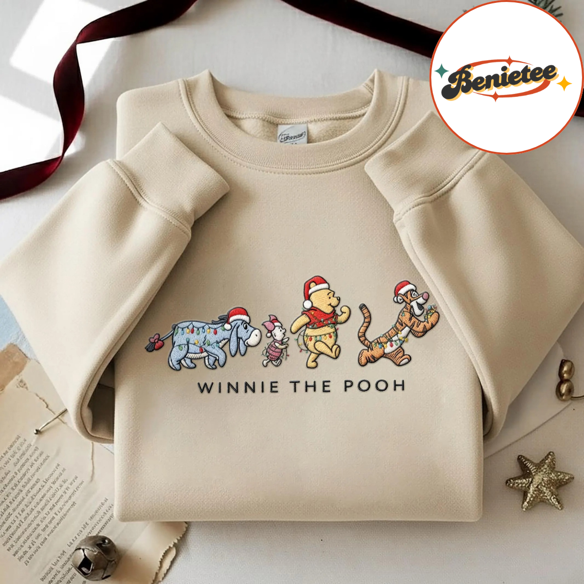 Embroidered Winnie The Pooh And Friends Christmas Sweatshirt, Pooh Bear Christmas Shirt, Embroidered Disney Sweatshirt, Disney Xmas Gifts - Image 4