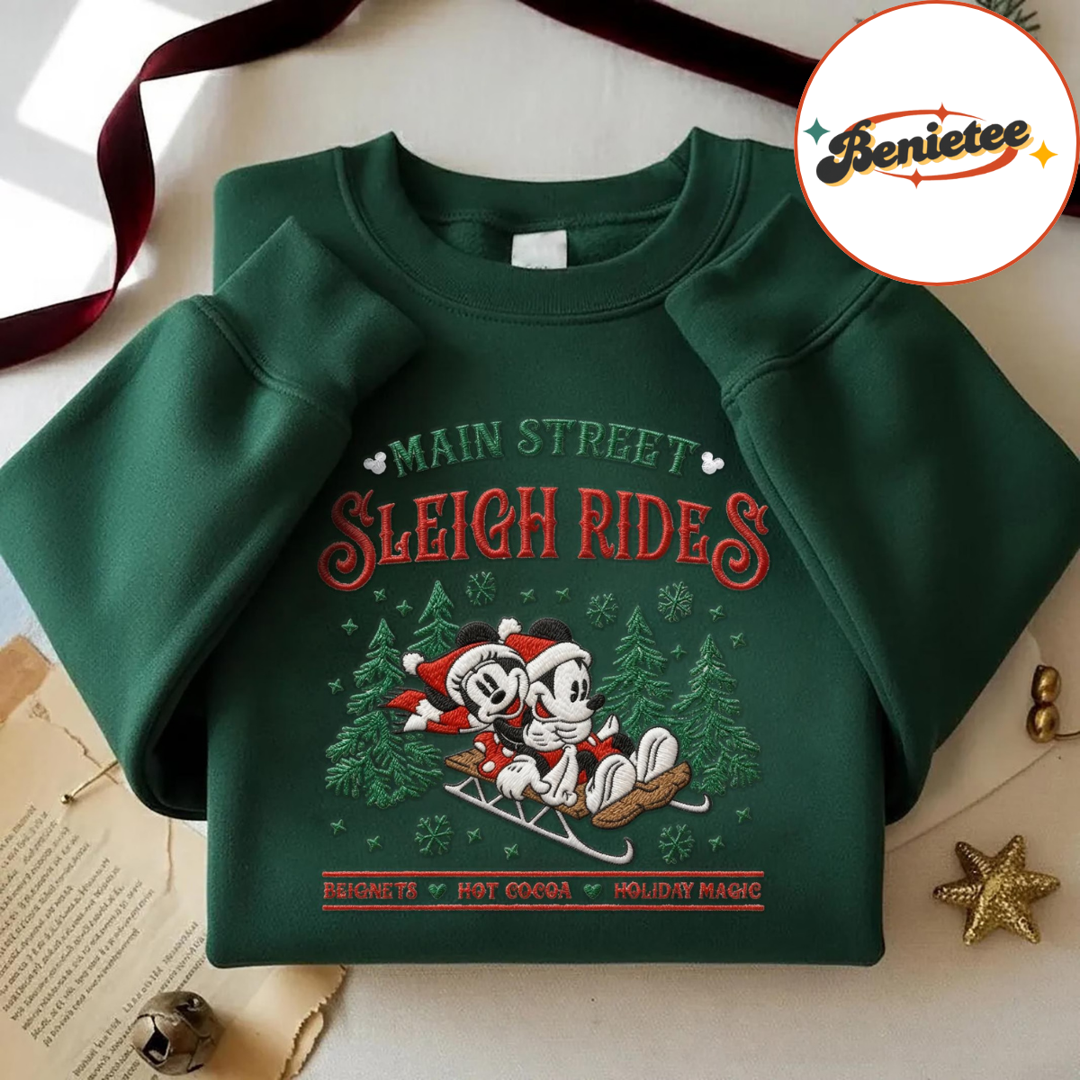 Embroidered Mickey Minnie Main Street Sleigh Rides Sweatshirt, Disney Christmas Sweatshirt, Mickey Minnie Christmas Sweatshirt - Image 6