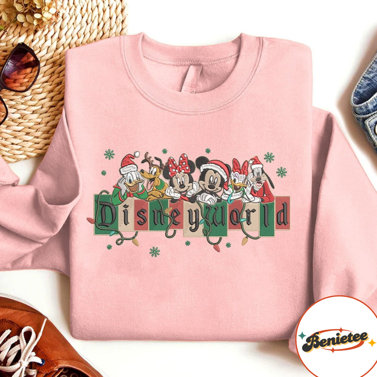 Embroidered Mickey & Friends Disney World Christmas Sweatshirt, Mickey Christmas Embroidery Shirt - Image 6