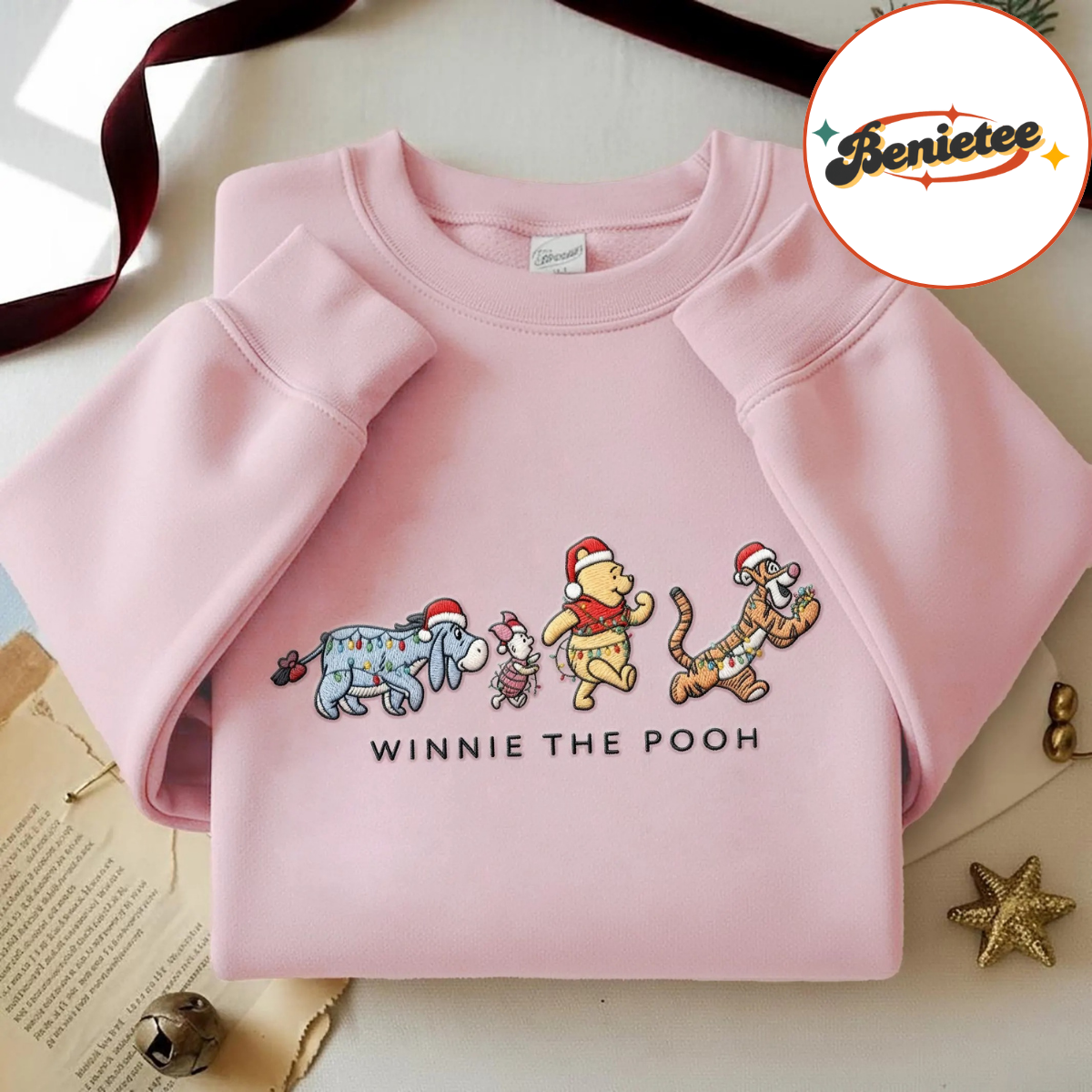 Embroidered Winnie The Pooh And Friends Christmas Sweatshirt, Pooh Bear Christmas Shirt, Embroidered Disney Sweatshirt, Disney Xmas Gifts - Image 5