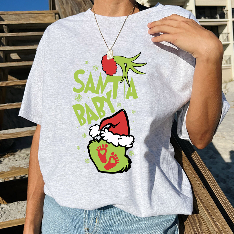 Santa Baby Grinch Sweatshirt, Christmas Mom Shirt, Christmas Mama Shirt, Holiday Mom Shirt, Grinch Mama Crewneck, Grinch Mom Hoodie - Image 6