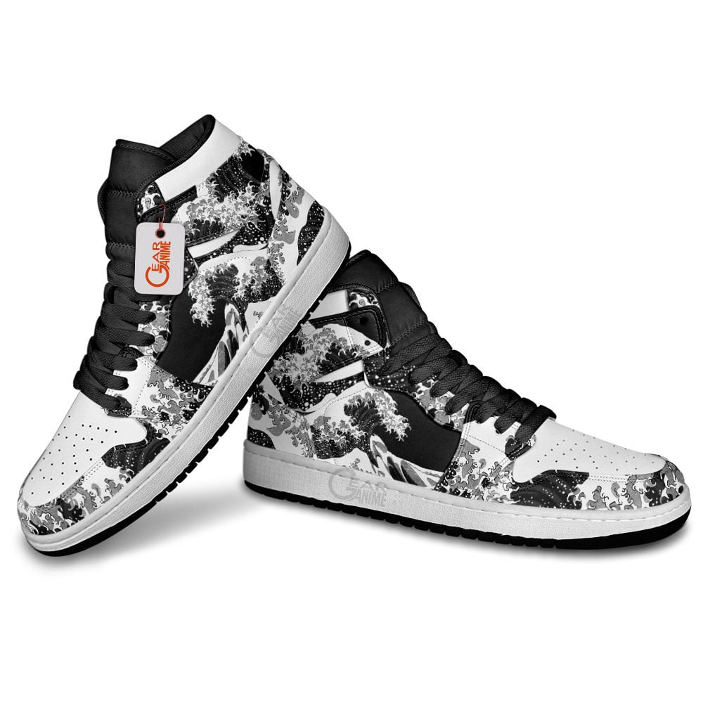 Japanese Kanagawa Wave Black And White J1s Sneakers - Image 4