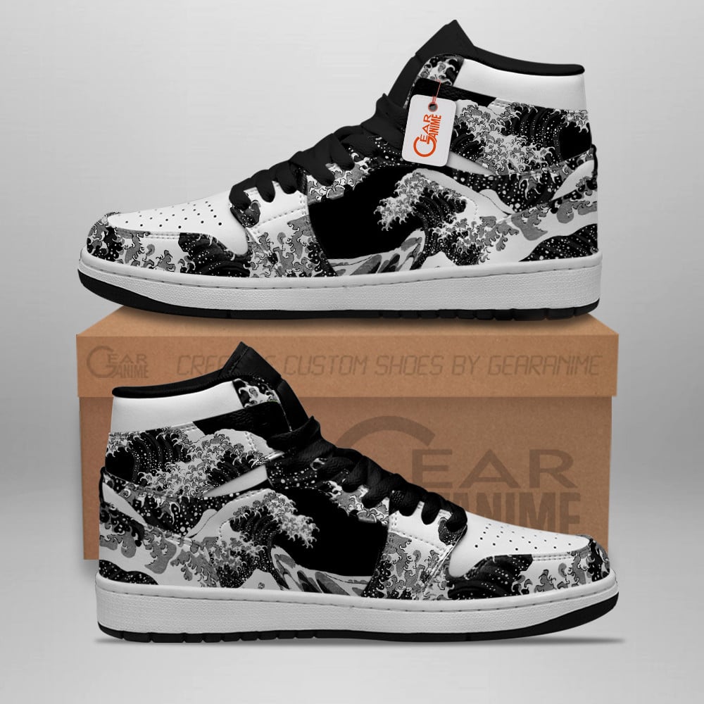 Japanese Kanagawa Wave Black And White J1s Sneakers - Image 2