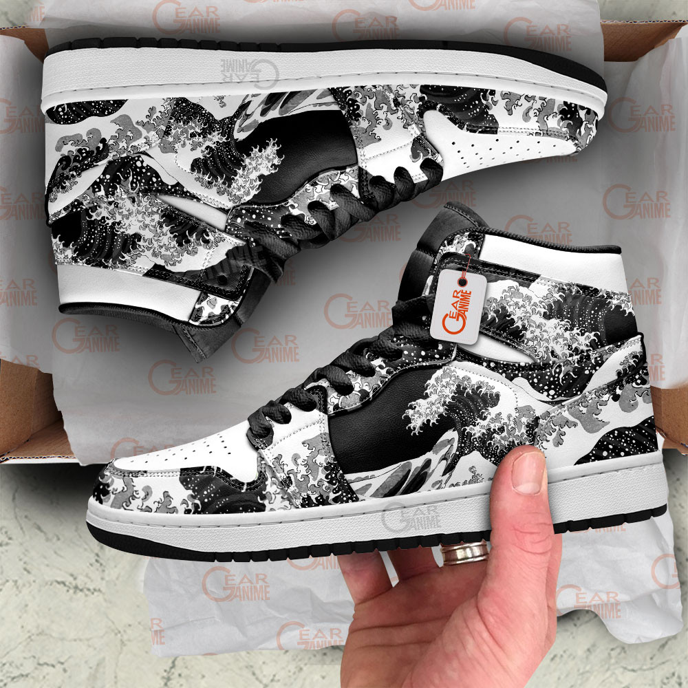 Japanese Kanagawa Wave Black And White J1s Sneakers - Image 3