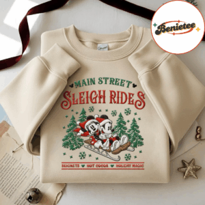 Embroidered Mickey Minnie Main Street Sleigh Rides Sweatshirt, Disney Christmas Sweatshirt, Mickey Minnie Christmas Sweatshirt