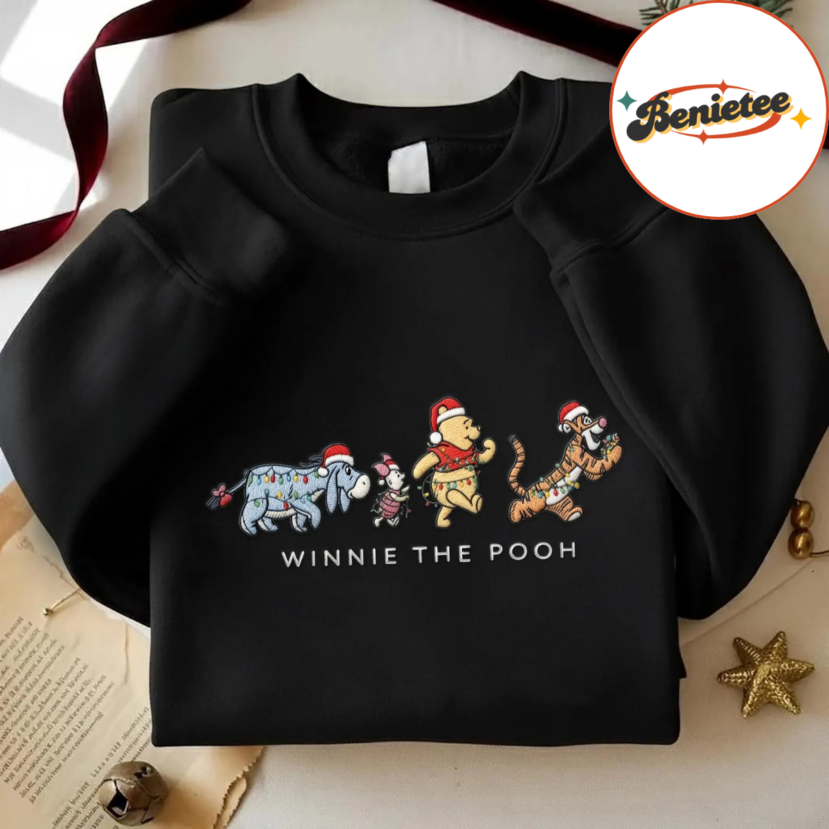 Embroidered Winnie The Pooh And Friends Christmas Sweatshirt, Pooh Bear Christmas Shirt, Embroidered Disney Sweatshirt, Disney Xmas Gifts - Image 6