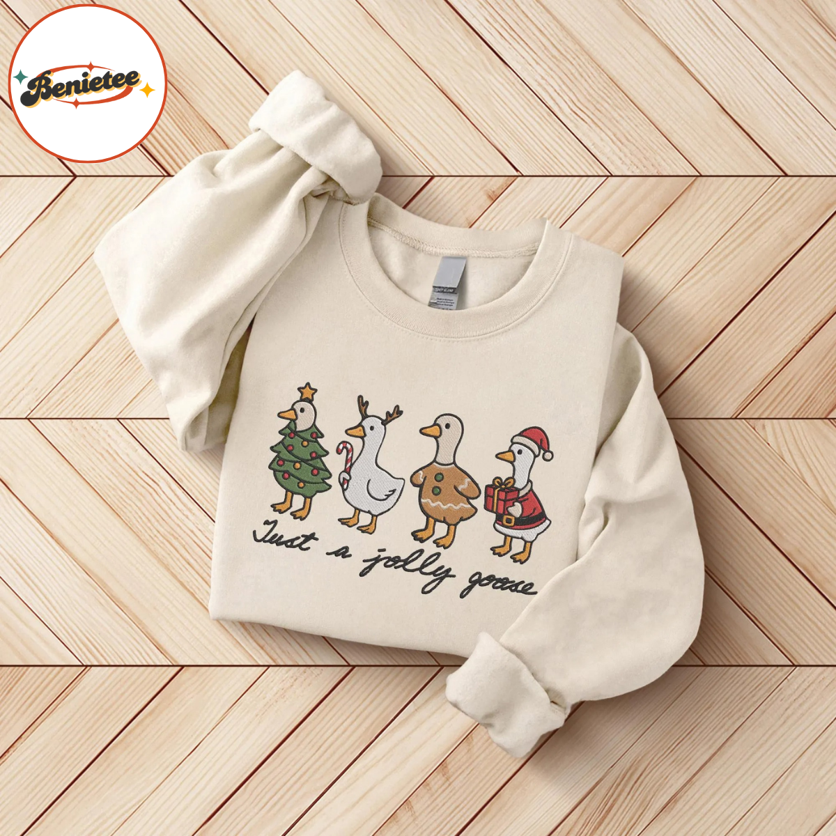 Just A Jolly Goose Embroidered Shirt, Christmas Goose Shirt, Duck Christmas Shirt, Funny Xmas Sweatshirt - Image 4