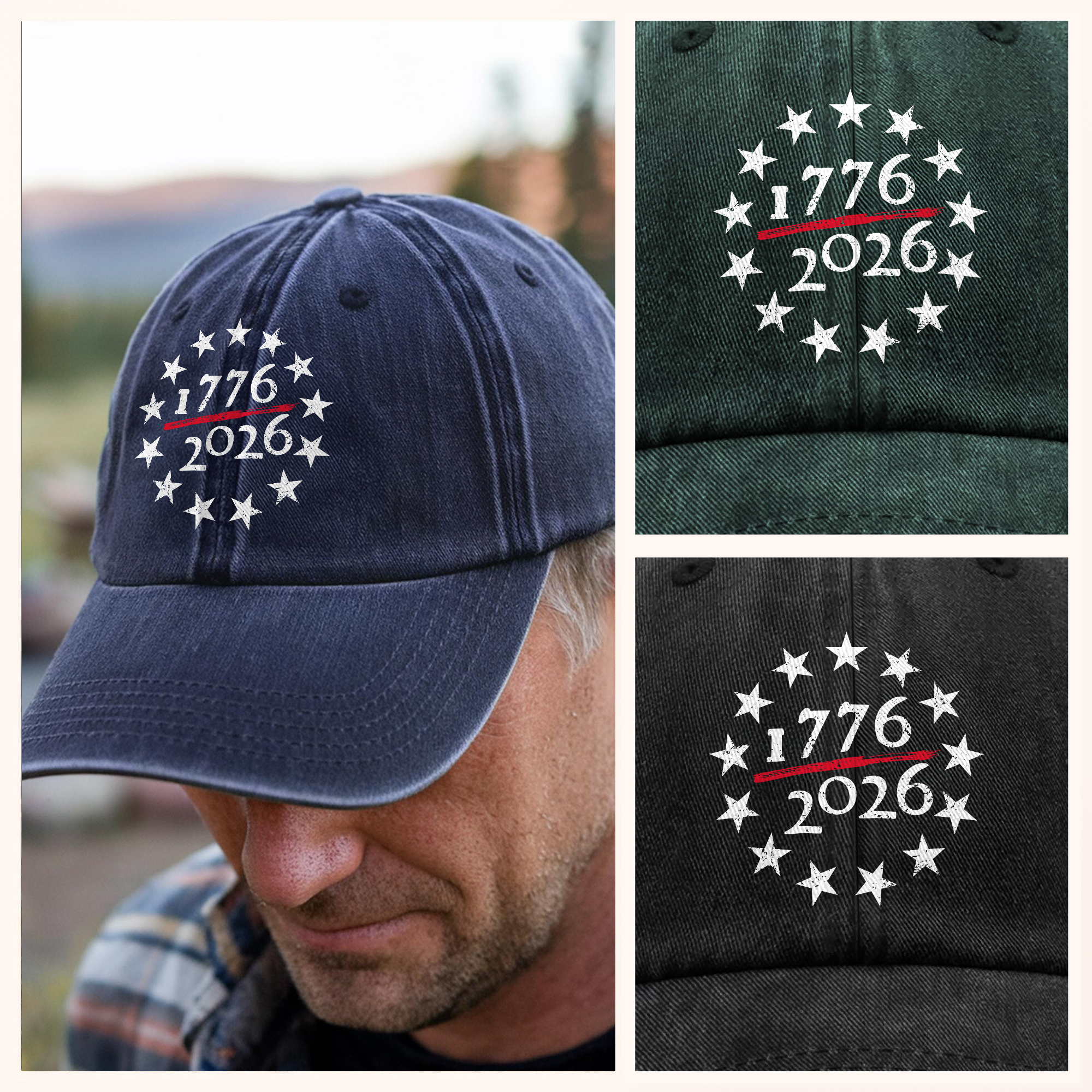 1776 - 2026 USA 250th Anniversary Washed Denim Baseball Cap HA75 898050 - Image 5