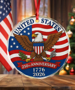 1776 -2026 American 250th Anniversary Eagle Glass Ornament