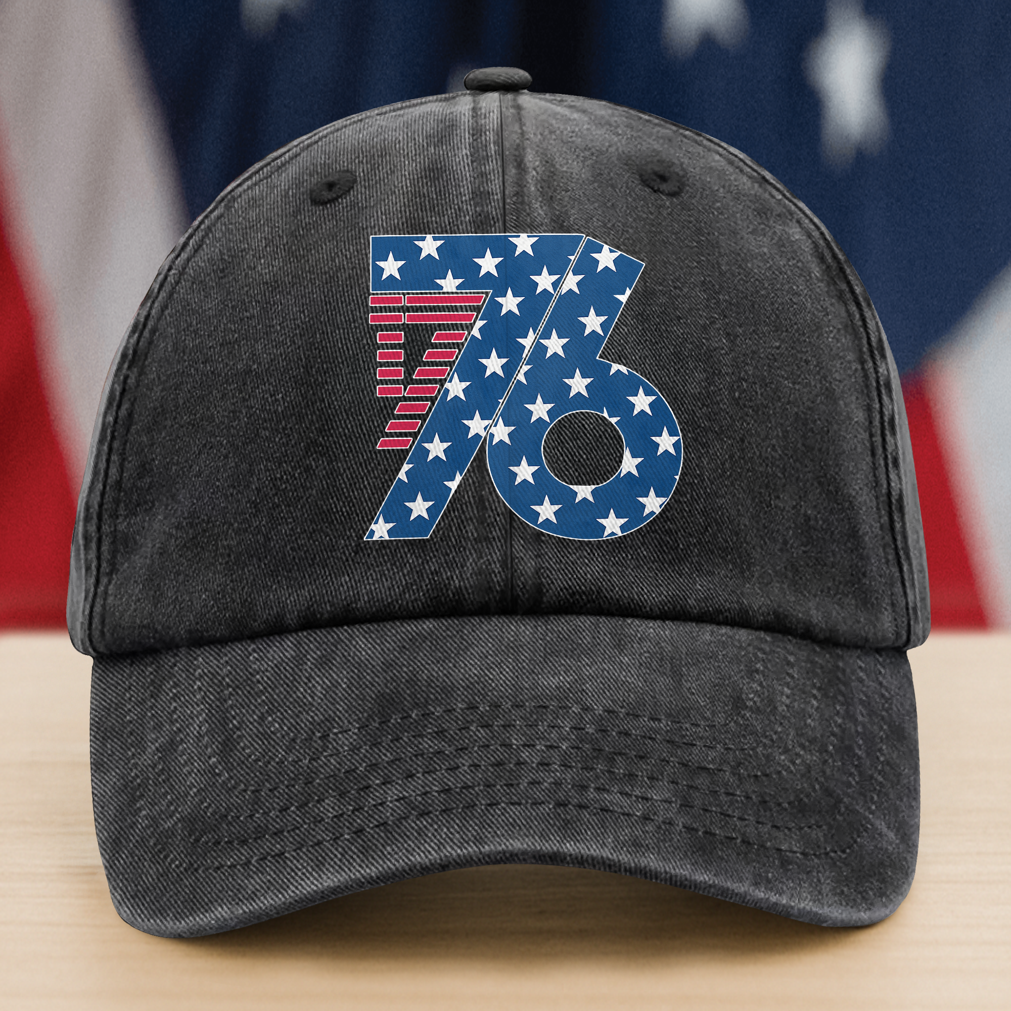 1776 America Patriotic Independence Day Washed Denim Baseball Cap HO82 900362