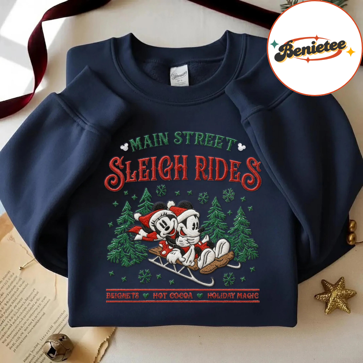 Embroidered Mickey Minnie Main Street Sleigh Rides Sweatshirt, Disney Christmas Sweatshirt, Mickey Minnie Christmas Sweatshirt - Image 4