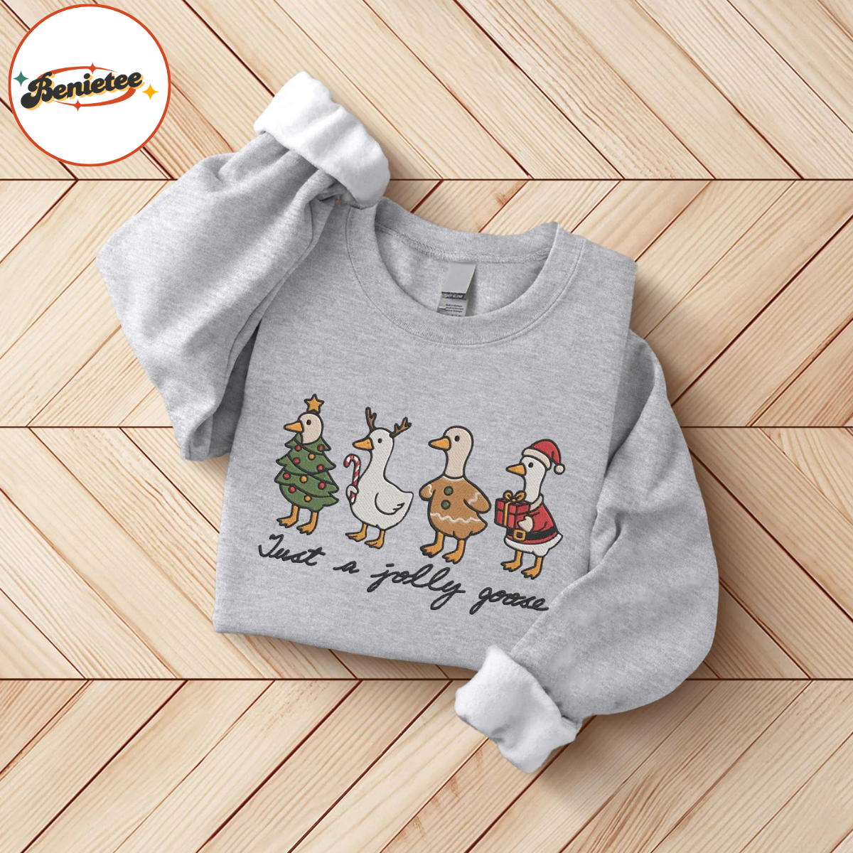 Just A Jolly Goose Embroidered Shirt, Christmas Goose Shirt, Duck Christmas Shirt, Funny Xmas Sweatshirt - Image 5