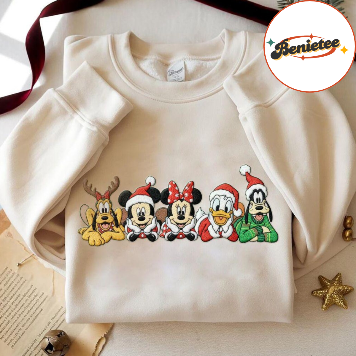 Embroidered Mickey And Friend Christmas Sweatshirt, Disney Christmas Embroidered Shirt, Mickey Minnie Donald Goofy Pluto Xmas, Disney Xmas - Image 2