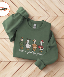 Alternative view of Just A Jolly Goose Embroidered Shirt, Christmas Goose Shirt, Duck Christmas Shirt, Funny Xmas Sweatshirt