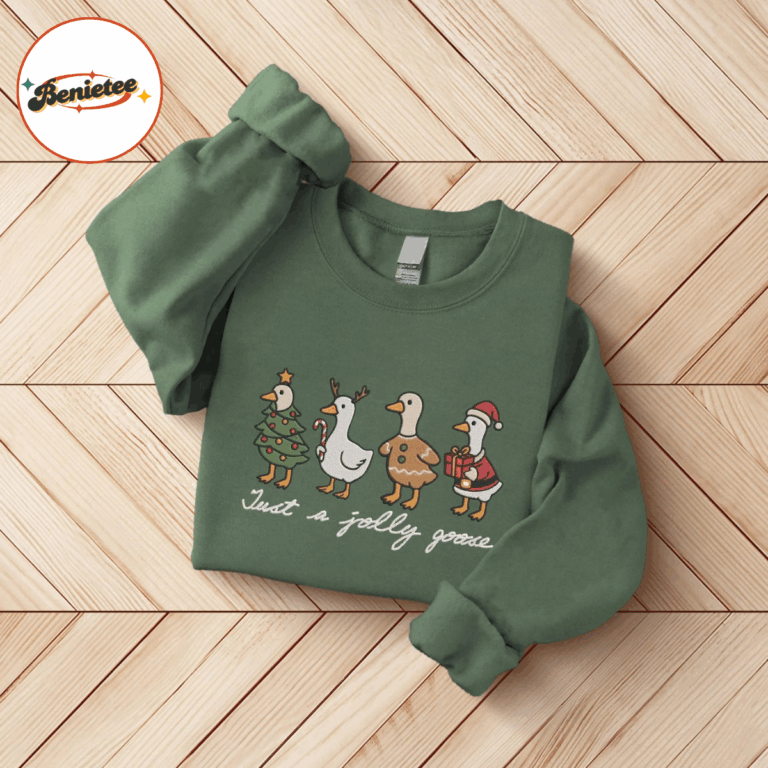 Alternative view of Just A Jolly Goose Embroidered Shirt, Christmas Goose Shirt, Duck Christmas Shirt, Funny Xmas Sweatshirt