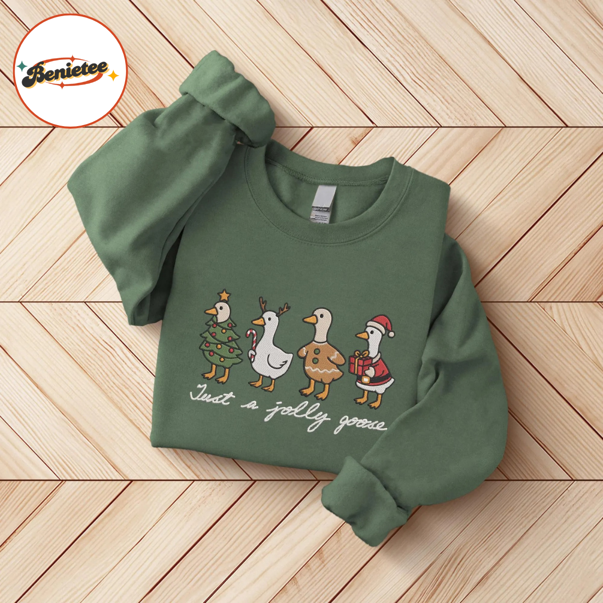Just A Jolly Goose Embroidered Shirt, Christmas Goose Shirt, Duck Christmas Shirt, Funny Xmas Sweatshirt - Image 2