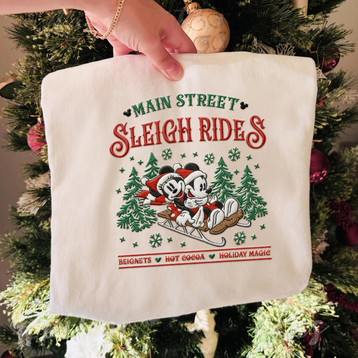 Embroidered Mickey Minnie Main Street Sleigh Rides Sweatshirt, Disney Christmas Sweatshirt, Mickey Minnie Christmas Sweatshirt - Image 3