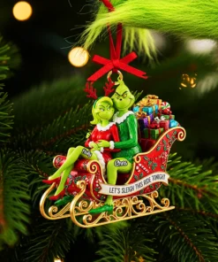 Alternative view of Personalized Green Monster Couple Christmas, The Grinch Ornament, Merry Grinchmas Ornament, Funny Grinch Monster Ornament